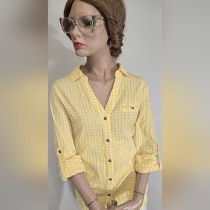 Women's KUT From The Cloth Gingham Yellow Checkered Top PRISTINE CONDITION.